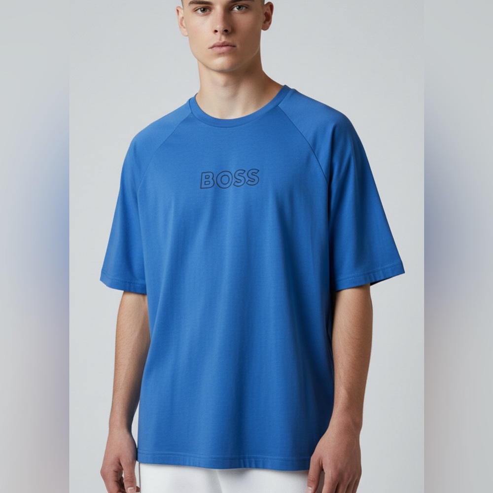 Hugo Boss beach Men's Short Sleeve logo shirt Tee regular fit blue size XXL‎